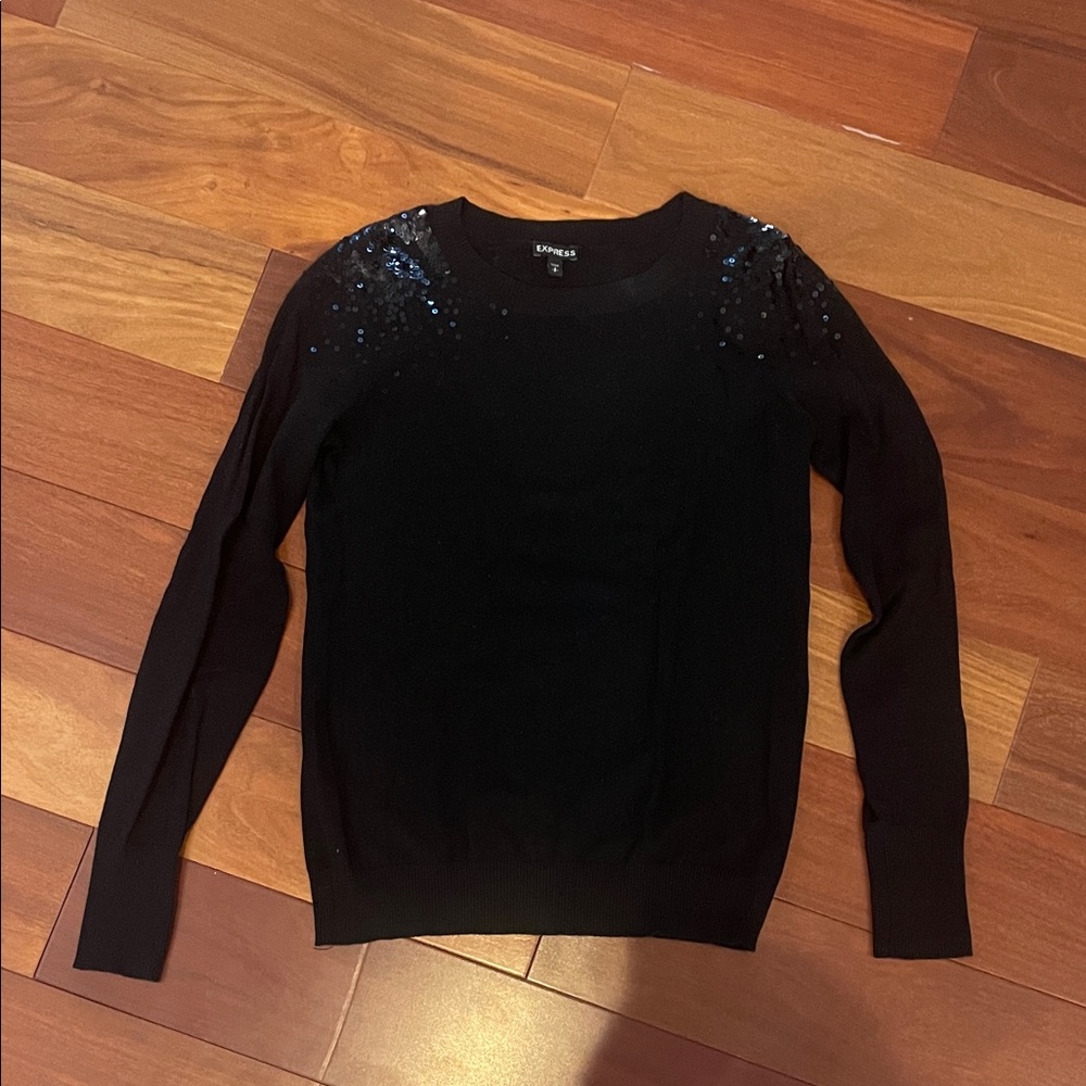 Express Black Ribbed Sweater with Blue Sequin